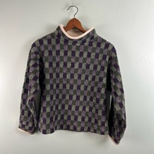 Vintage LL Bean Kids Checkered Pullover Fleece Sweater Size M Purple Green USA