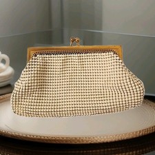 Vintage Original Whiting  Davis Bridal Mesh Coin Cosmetic Purse Bag Ivory