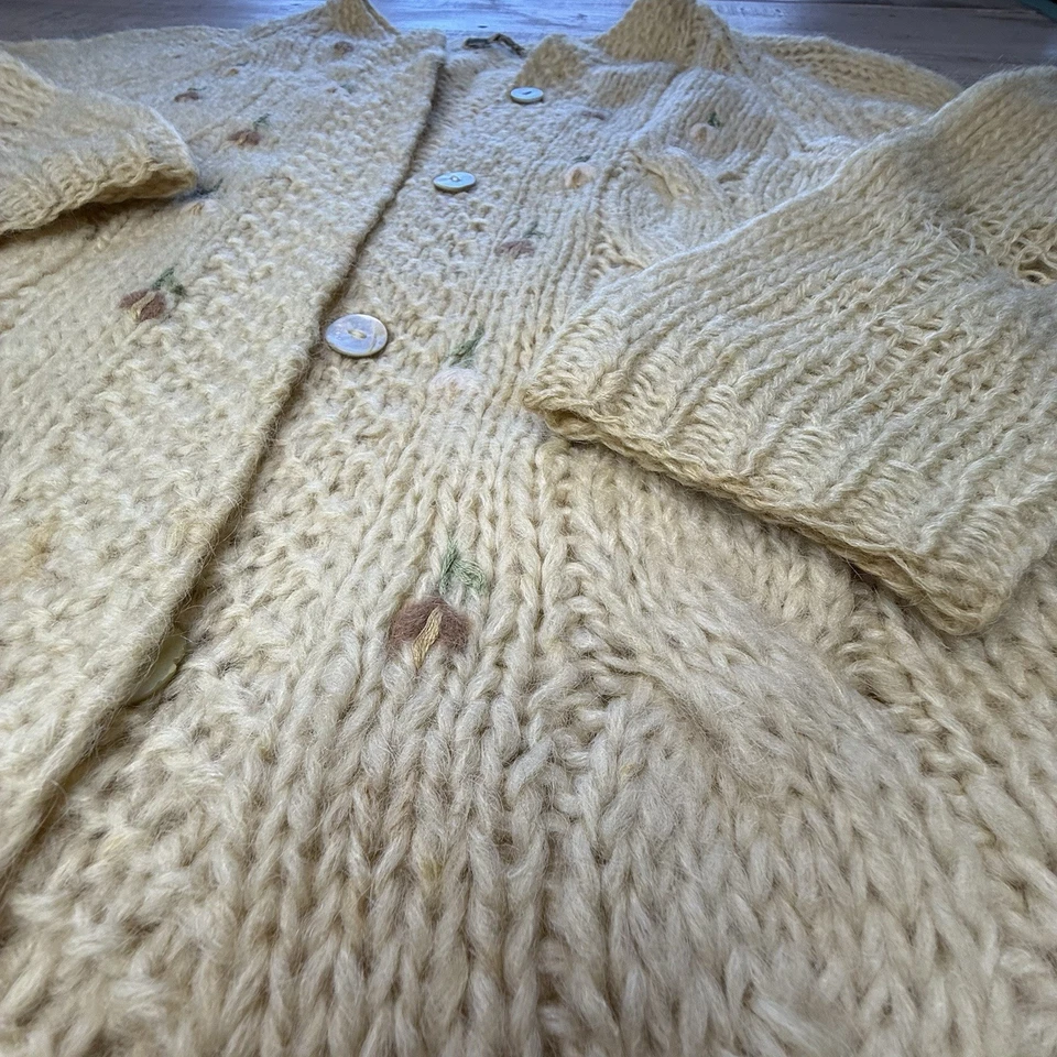 Cardigã suéter de malha floral vintage década de 1970 Winkelmans tamanho P/M feito na Itália - Imagem 2 de 4