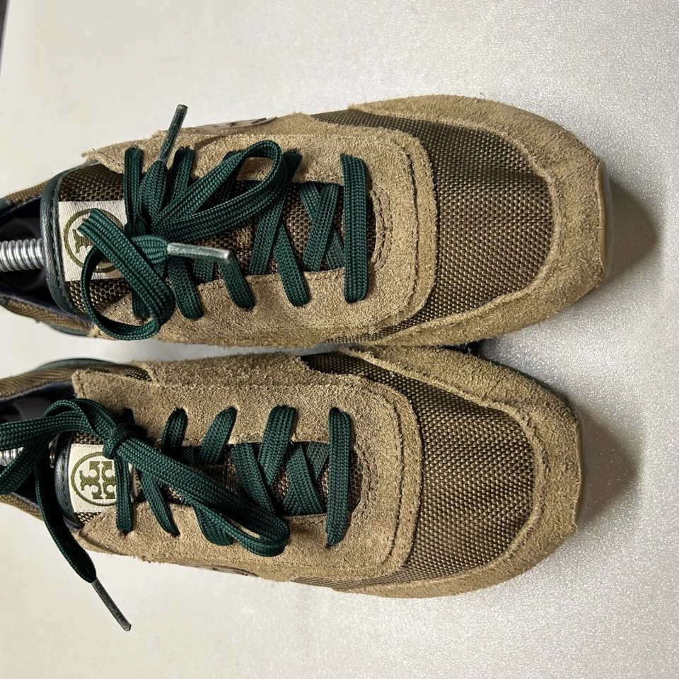 Tory Burch Entrenador Tenis Verde Oliva Beige Gamuza Cuero Zapatos para Caminar talla 6 Foto 4 de 4