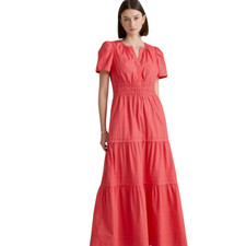 Quince Organic Cotton Tiered Summer  Maxi Dress Coral Medium New with Tags #10