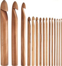 Hestya 15 Pieces Wooden Bamboo Crochet Hooks Set 3 to 25 Mm in Diameters Handcra
