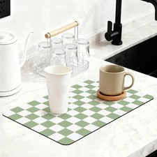 12" x 20" Checkered Dish Drying Mat for Kitchen Counter, Absorbent Coffee Bar