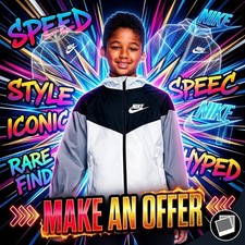 Nike Windrunner Kids Jacket Black White Gray Hooded Full Zip Activewear Size 6