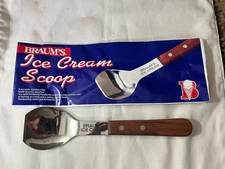 NEW Vintage Braum's Ice Cream Scoop Spoon Stainless Steel Blade Wood Handle