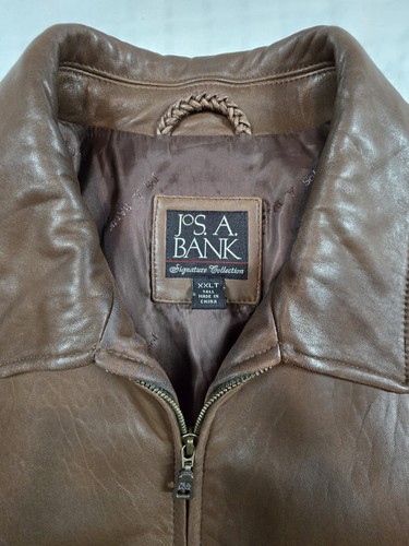 Jos A Bank Signature Collection Soft Brown Leather Bomber Jacket Full Zip XXLT - Picture 10 of 13
