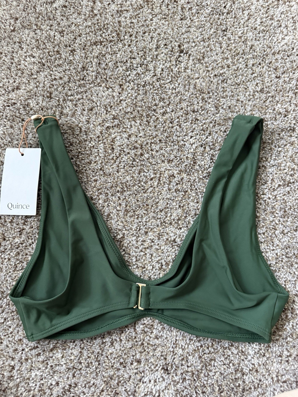 Quince Italian Plunge Neck Bikini Top Palm Green M 10 12 Forest Sold Out U Neck image 5
