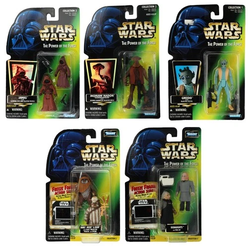 Lot of (5) 1996-98 Kenner Star Wars Power of the Force Sealed Ewoks/Jawas/Greedo