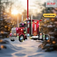 Christmas 2025 Red Semi Truck Ornament, Flat 2D Acrylic Custom Trucker Big Rig