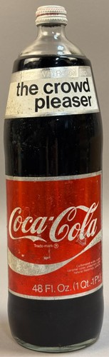 Vtg 70s 80s COKE COCA-COLA GLASS BOTTLE FULL & SEALED 48 OZ Crowd Pleaser RARE