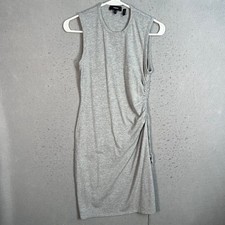 Theory Gray Sleeveless Ruched Midi Dress Size P Cotton Blend
