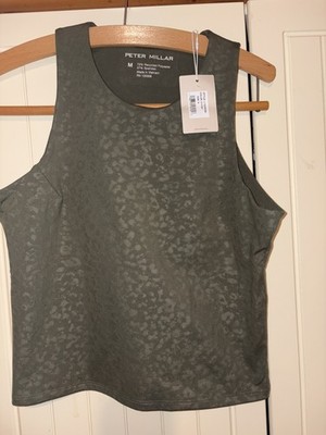 Peter Millar Nova geprägtes Tanktop ärmellos. Khaki Grün Medium. Neu mit Etikett
