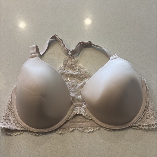 Maidenform 07112 Racerback Bra Front Close 38C Smartzone Cups beige excellent!