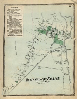 F W Beers hand-colored 1871 Map: Bernardston Village Massachusetts