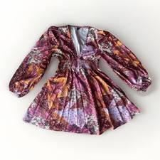 SHEIN Multicolor Paisley V-Neck Balloon Sleeve Short Fit & Flare Dress M