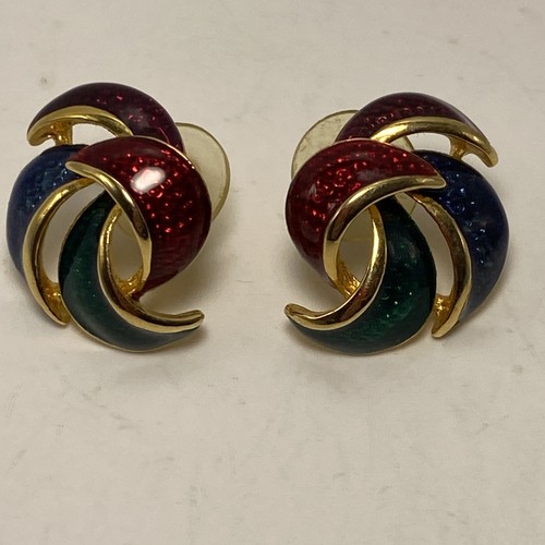 Ohrringe Funkeln Emaille Wirbel goldfarben blau grün rot lila B3C - Bild 1 von 6