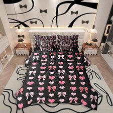 Princess Pink Bowknot Queen Bed in a Bag Set for Kids Teens - 7 Pieces