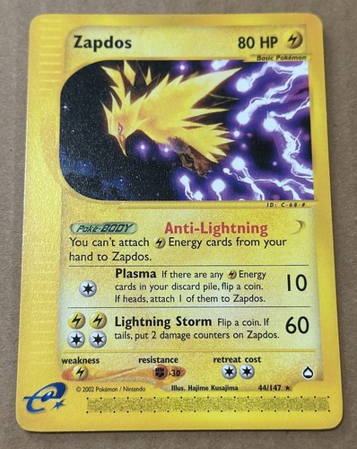 Pokemon TCG Aquapolis Zapdos 44/147 2002 80 HP English Non Holo - Near Mint
