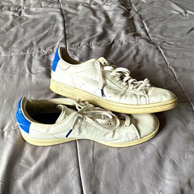 adidas Stan Smith Men's Leather Low Top Lace-Up White/Blue Sneakers EE5788