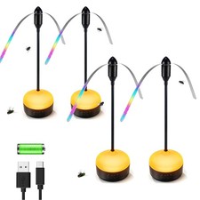4X Rechargeable Fly Fans for Tables with LED Light Quiet Soft Holographic Blades