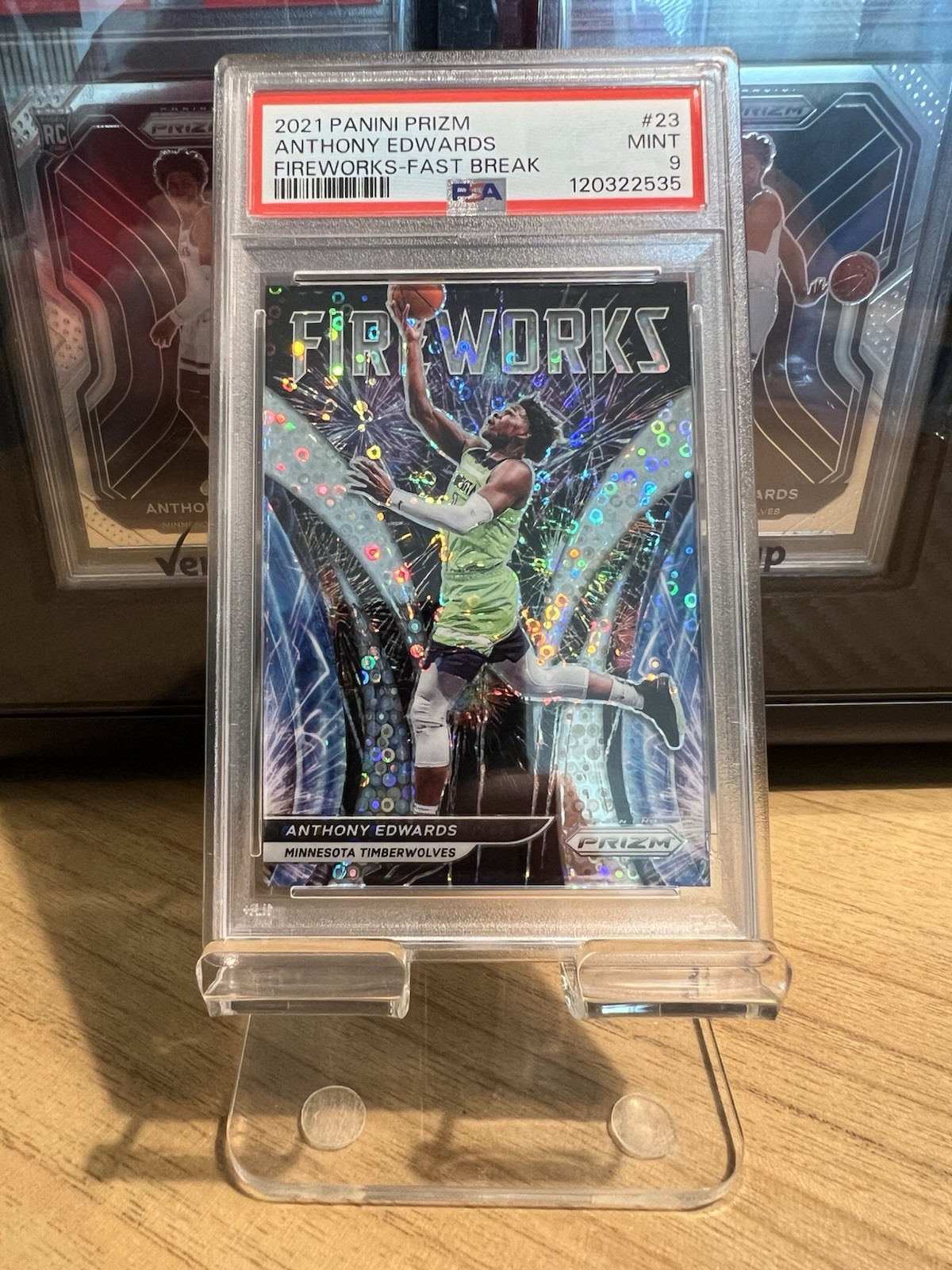 2021 Prizm Anthony Edwards #23 Fireworks Fast Break PSA 9