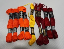 DMC Vintage Embroidery Threads 5 Colors # 946, # 947, # 444, # 815, # 498–9 Skei