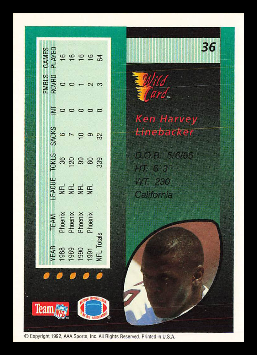 Ken Harvey #36 1992 Wild Card Phoenix Cardinals | eBay