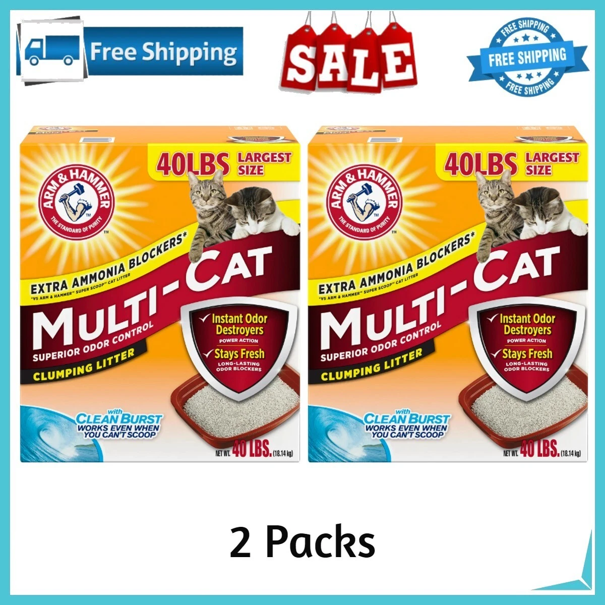 2 Packs Arm Hammer Scented Multi Cat Clumping Litter 40 lbs. eBay
