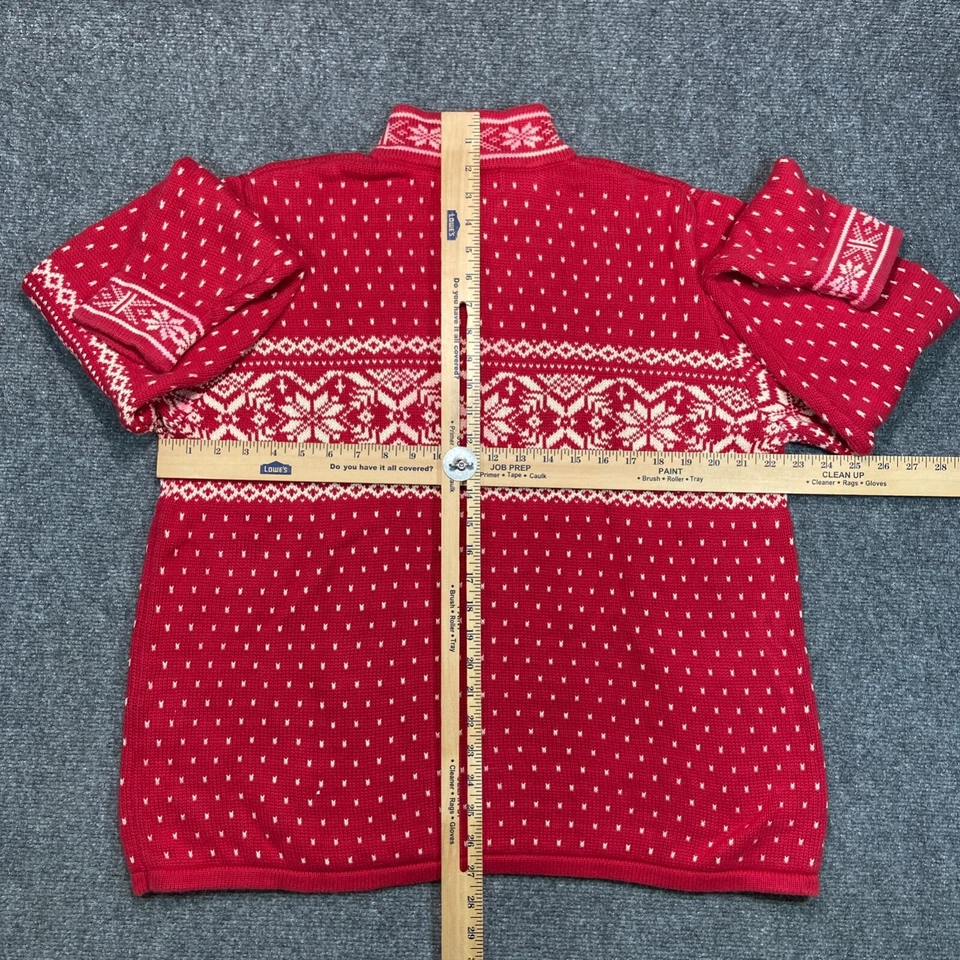 Suéter De Colección Lands End Niños XL Rojo Nórdico Copo de Nieve Cuarto Cremallera Algodón Foto 4 de 4