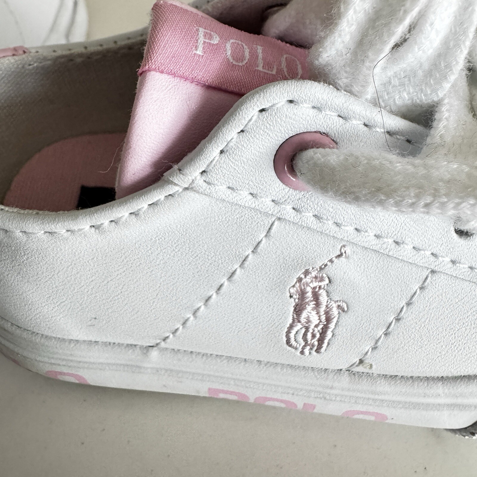 Polo Ralph Lauren sneakers in pelle bambina 5 bianche stringate rosa pony
