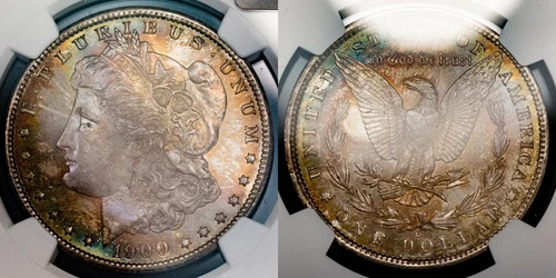 1900-O $1 Morgan Silver Dollar - Rainbow Toning - NGC MS 65 - SKU-B2164