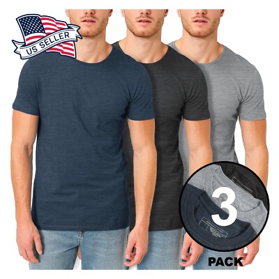 Mens 3-Pack Premium Cotton Crew Neck Short Sleeve Tri Blend Fabric T Shirt