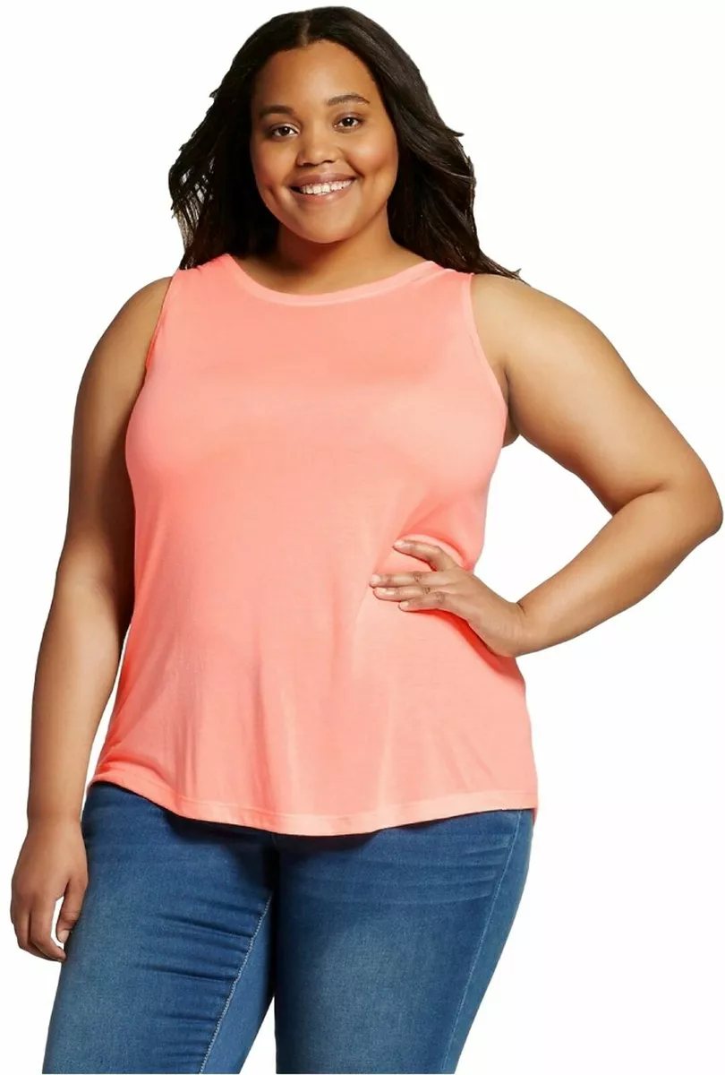 Mossimo Women's Plus Size Drapey Tank Top 3X Neon Coral Free Ship NWT