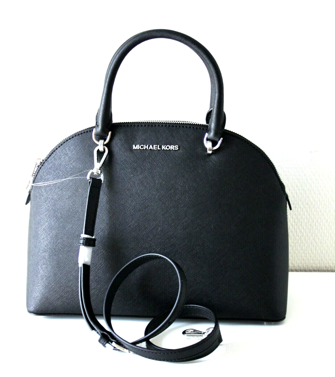 Michael Kors Emmy Cindy Dome Medium Top Zip Crossbody Saffiano Leather Black