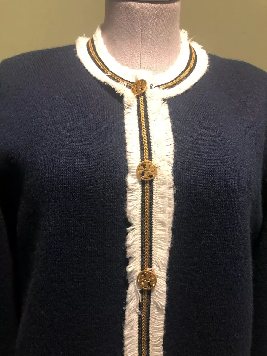 NEW Tory Burch Kendra Fringe Trimmed Sweater Coat Size M