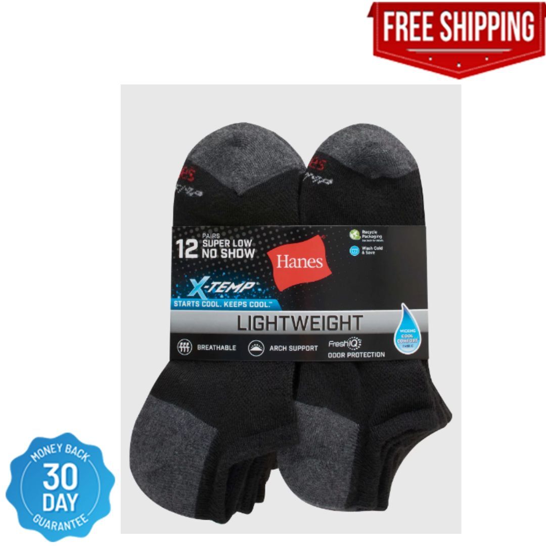 No-Show Socks 12-Pack Hanes Mens FreshIQ X-Temp Active Cool Comfort toe Wicking-image