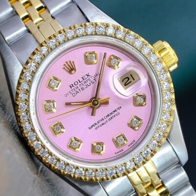 Rolex Ladies Datejust 69173 18K Yellow Gold Steel Pink Dial