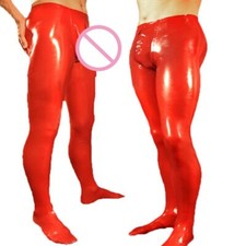 909 Men latex gummi trousers with socks codpiece hidden sheath latex leggings