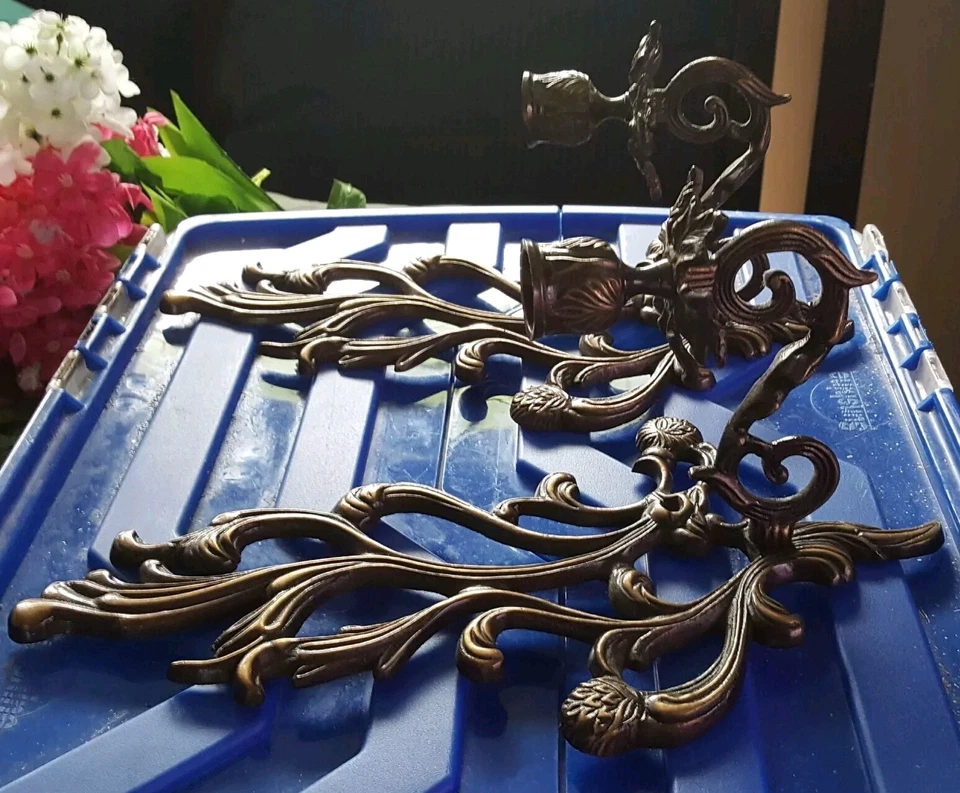 Старинный винтажный бронзовый настенный бра в стиле рококо с 1 подсвечником - Изображение 2 из 4