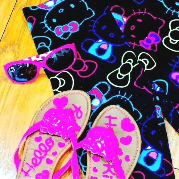 Leggings Hello Kitty óculos de sol sapatos — roupa de verão menina - gatos - rosa neon - Imagem 2 de 4