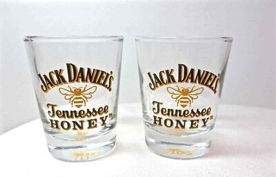 Vintage Jack Daniel\u2019s Tennessee Honey Whiskey Shot Glass Black Yellow Bee Home Bar