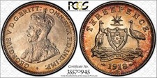 Australia 1918 M THREEPENCE PCGS Graded MS64