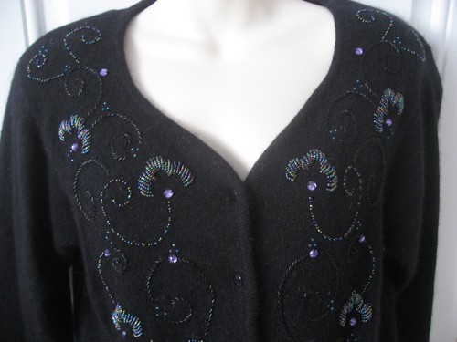 Ladies Vintage St Michael (M&S) Black Beaded Evening Cardigan Size 10 Lambswool - Picture 2 of 8