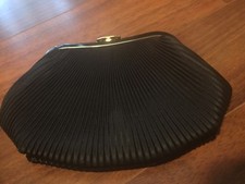 Vintage La Regale Black Satin Pleated Evening Purse Clutch Optional Chain