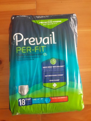 Prevail Per-Fit Incontinence Unisex Underwear White, Size L, 18 Ct 44''-58''