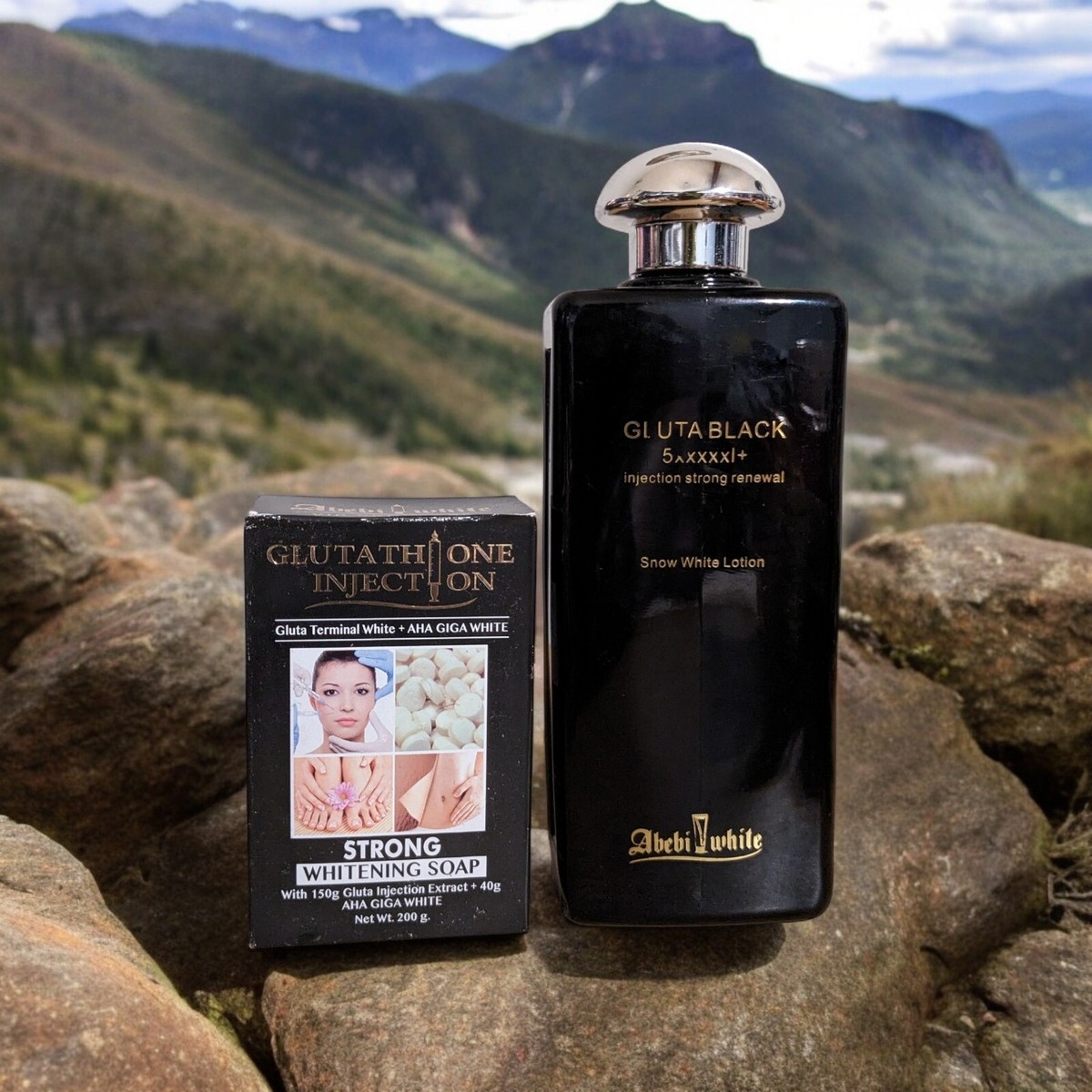 Abebi white GlutaBlack Snow White Body Lotion & Exfoliating soap effective