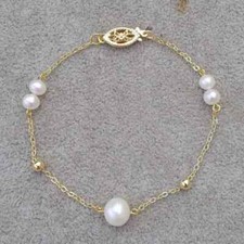 7.5-8 inch Natural South Sea White Pearl Bracelet 14k Clasp