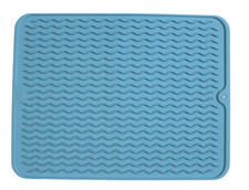 Sky Blue Silicone Drying Mat 16"x12"Grooved Heat-Resistant Non-Slip BPA-Free