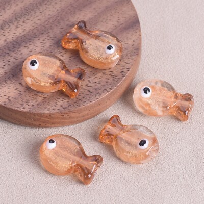 5 Stück Handgefertigte Fischperlen 19x13mm Glänzend Gold Lampwork-Perlen