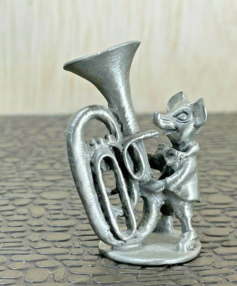 Vintage Hudson Pewter "Manfred Mouse playing Tuba"  Figurine #0661